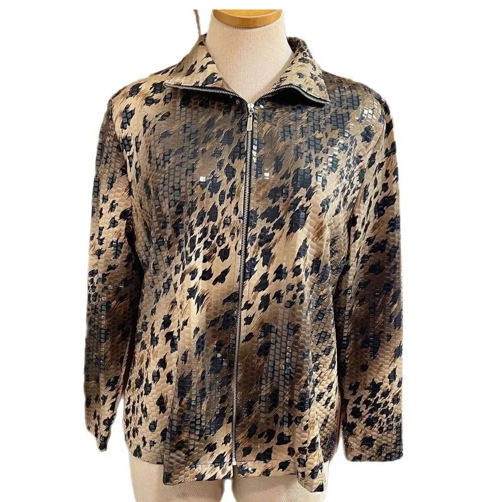 Exclusively Misook Leopard Print Full Zip Jacket Size Large